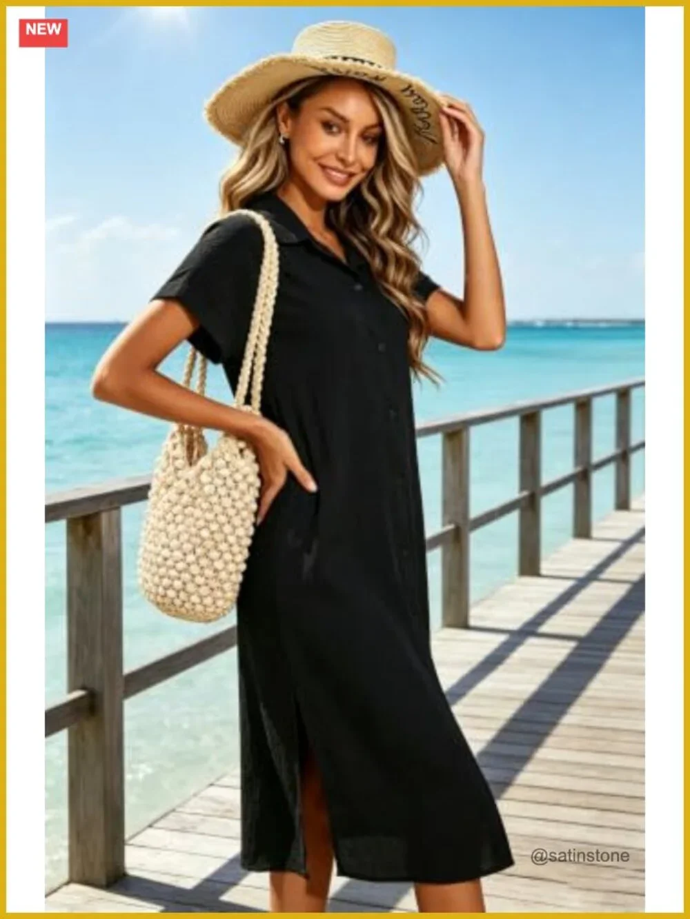 Button Down Short Sleeve Swimsuit Coverup Dress